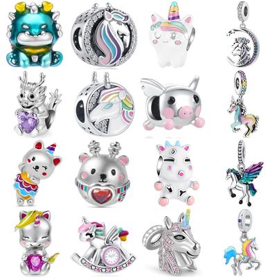 925 Silver Rainbow Horse Chinese Dragon Pendant Charm for DIY Bracelet Fine Jewelry Fashion Accessories