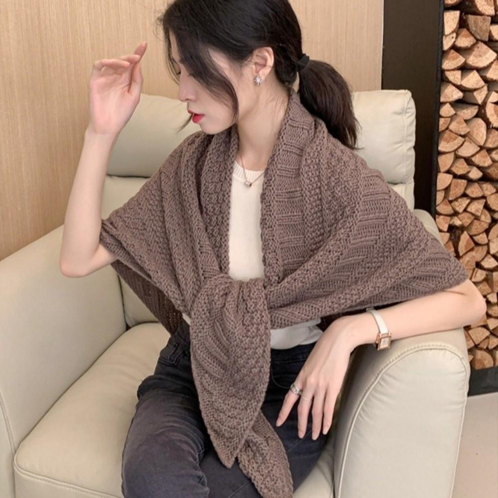 Shoulder Tops Triangle Knotted Shawl Wraps Knitted Travel Stoles Retro Cardigan Cape