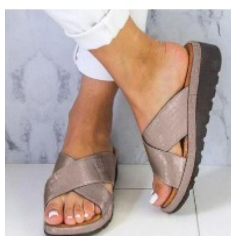 Large Size Outer Wear Leather Sandals, Wedges, Thick-soled Open-toed Sandals and Slippers, Women's Summer Size 43 Feet, Women's Sandals and Slippers