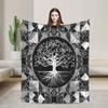 Tree Of Life Gray Scale Gemstone Blankets Geometry Flannel Awesome Breathable Throw Blanket for Chair Covering Sofa Winter