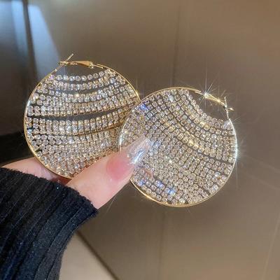 Shine Full Rhinestone Hoop Earrings for Women Gold Color Crystal Earrings Party WeddingsJewelry