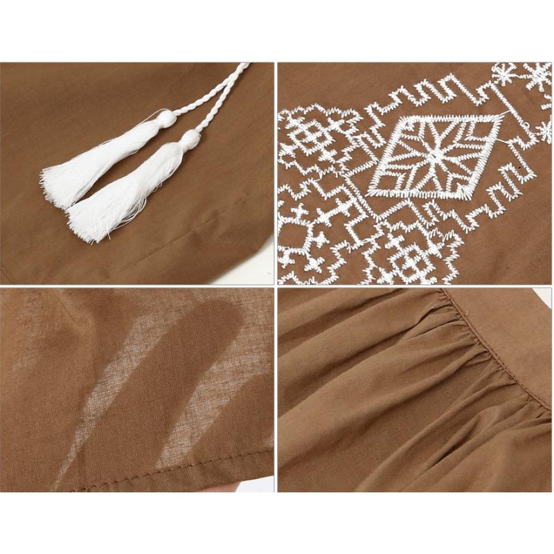 Tooxika New Large Size Women's Tops Ethnic Style Embroidered Blouse Tassel Drawstring Shirt