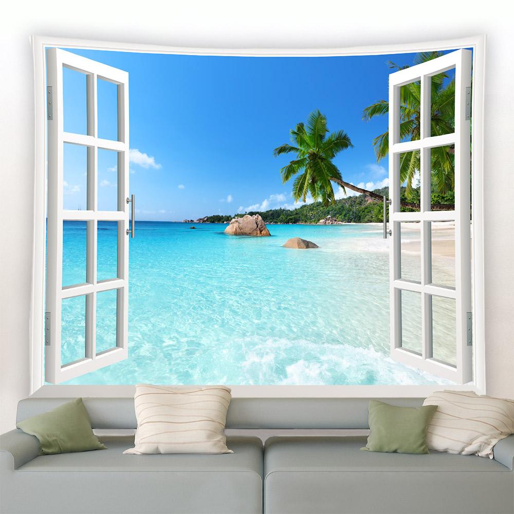 Refreshing Beach Tapestry Sunset Tapestry Night Sea Tapestry Hawaii Seaside Scene Wall Hanging Living Room Room Home Decoration