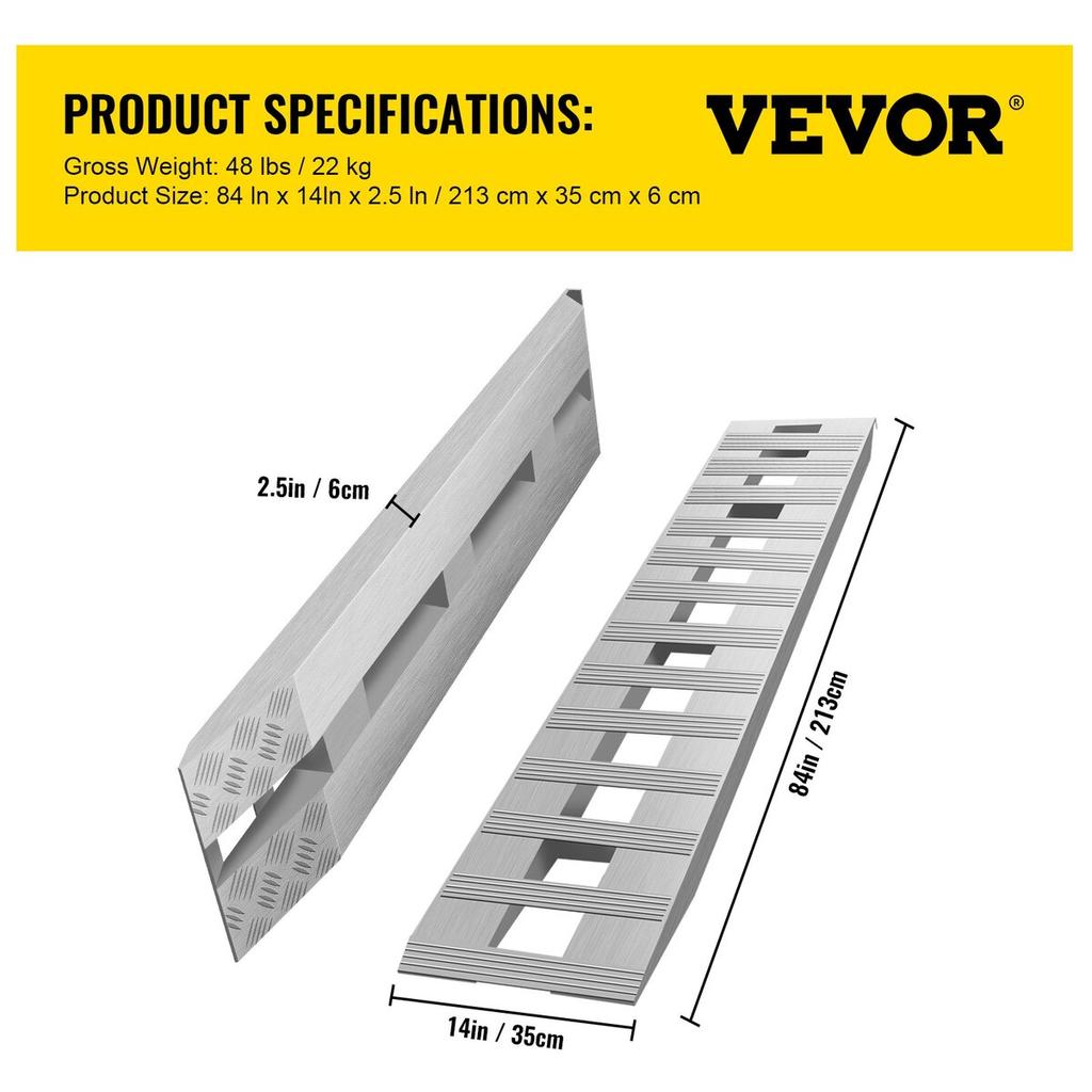 84"x14" Aluminum Loading Ramps 6000Lbs Car Trailer Truck Hook End 1 Pair