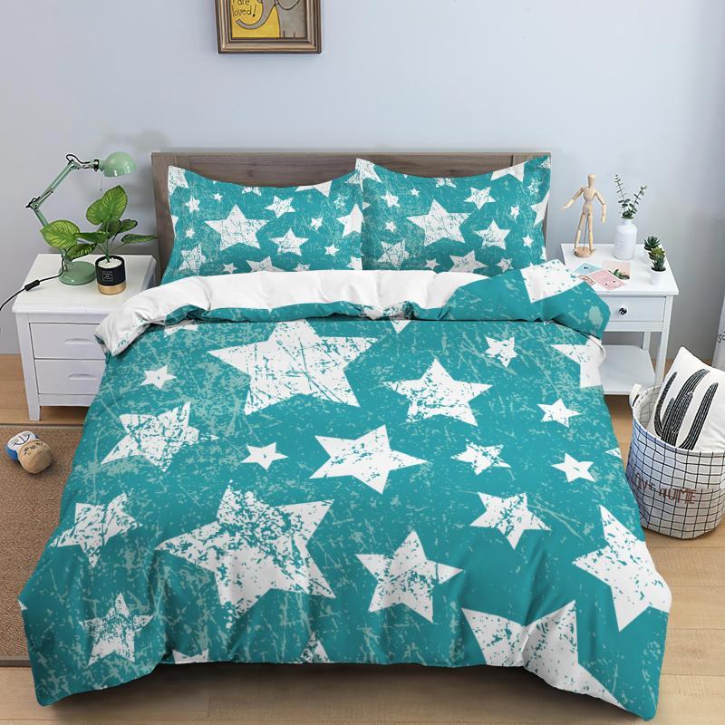 Star Duvet Cover Set Colorful Stars Pattern Print Twin Bedding Set For Kids Teens Double Queen King Size Microfiber Quilt Cover
