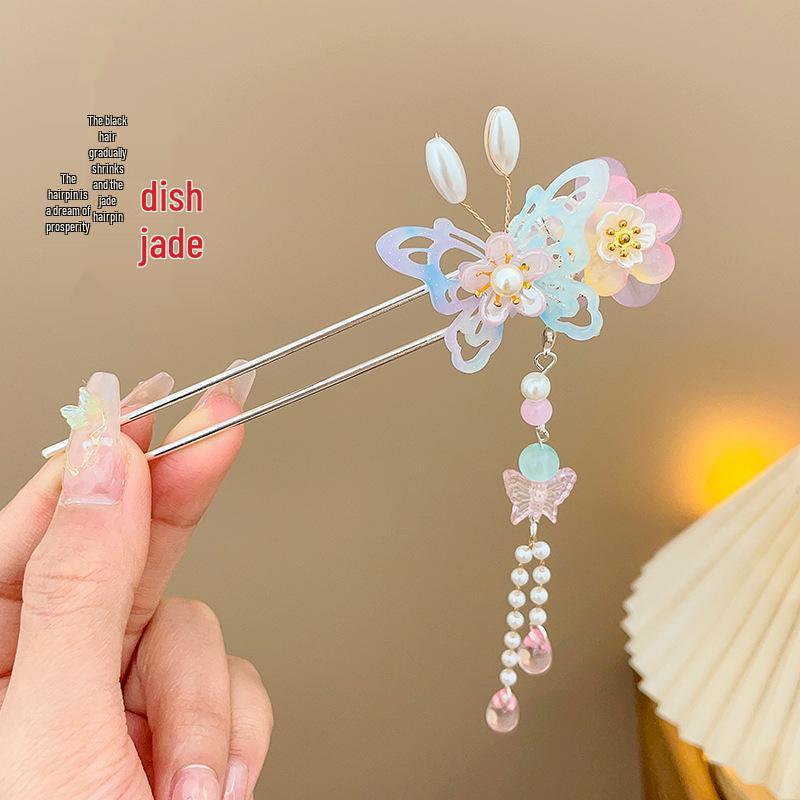 Ancient Chinese-Style Hanfu Hair Accessories: Elegant Updo Hairpins with Tassels for Women