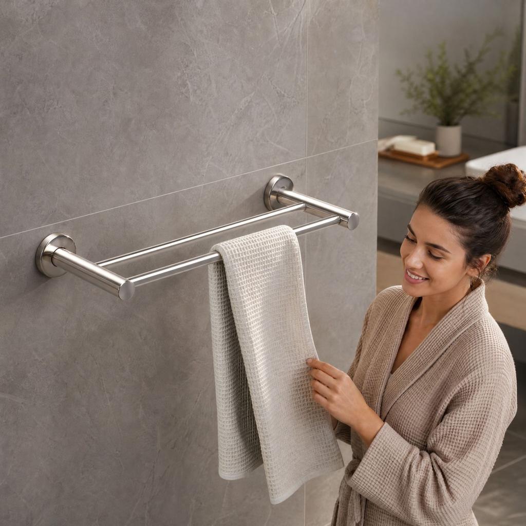 Stainless Double Rod Bathroom Towel Bar and Bath Towel Holder for Shower and Bath