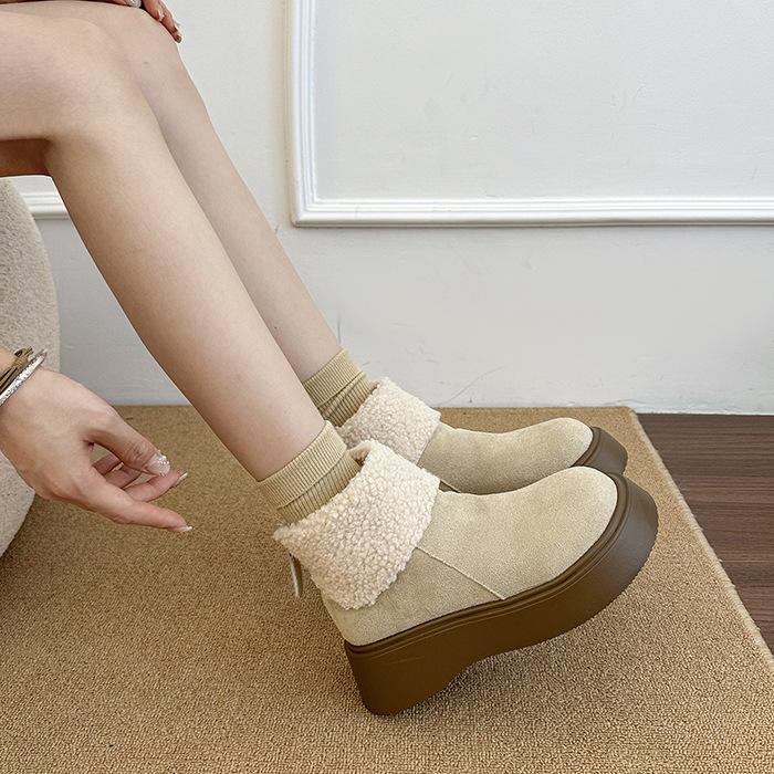 Women's Large Size Soft Sole Heightening Warm Fur One Winter Non-slip Wear-resistant Snow Boots Plush Lining Outdoor Sports Cotton Boots