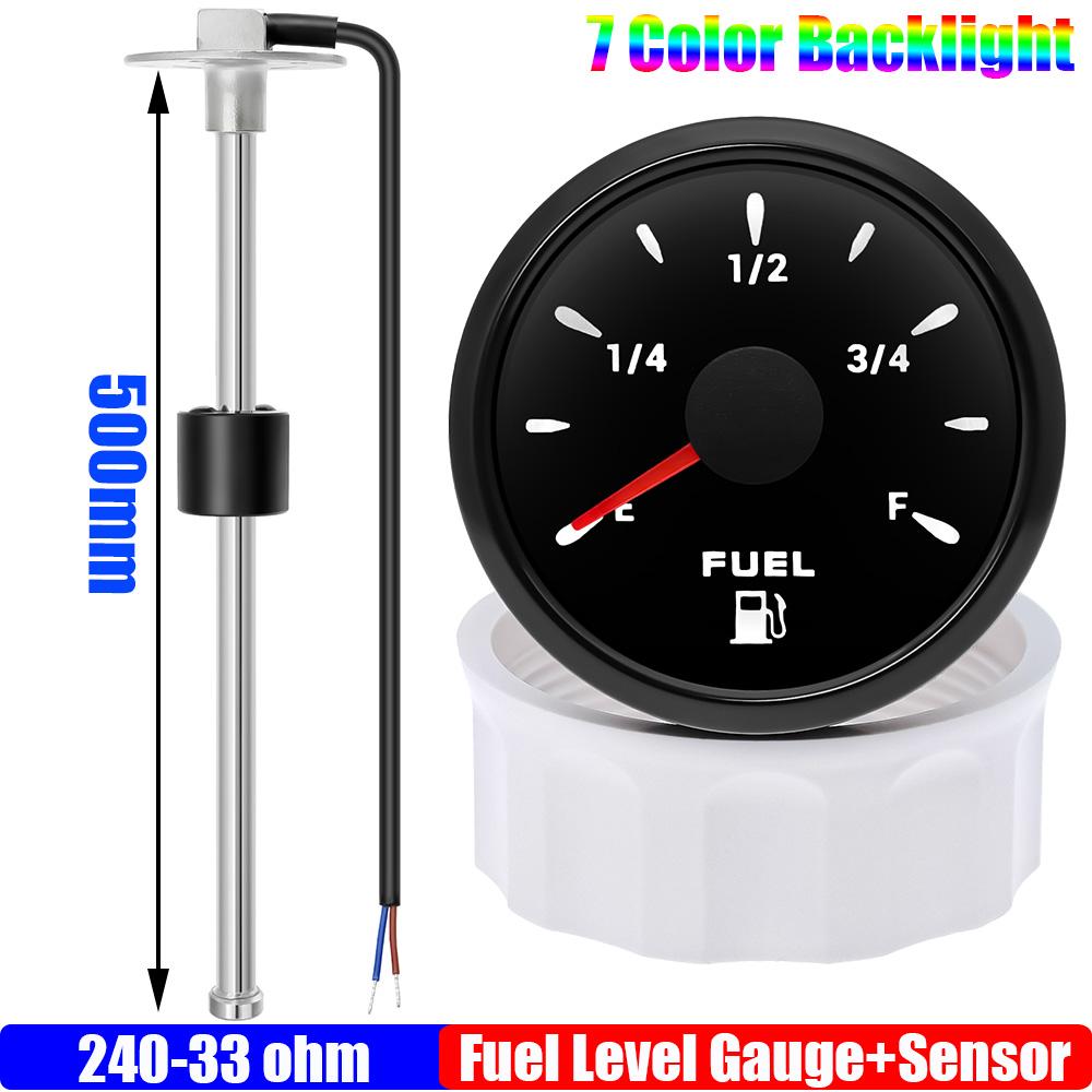 100-550mm Fuel Float Level Sensor 240-33 Ohm Fuel Level Gauge with 7 Color LED Oil Tank Meter Indicator Marine Car Boat 12V24V