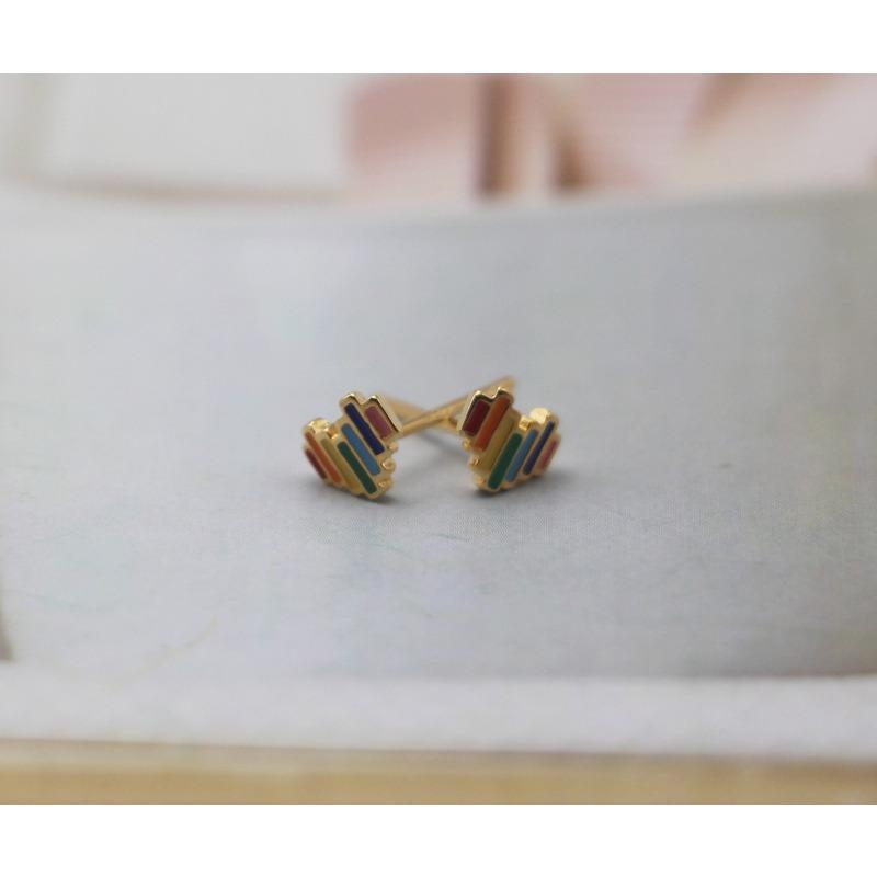 Japan and Korea Copper Needle Rainbow Stud Earrings Simple Creative Colorful Personality Design Versatile Earrings Women's Ear Jewelry