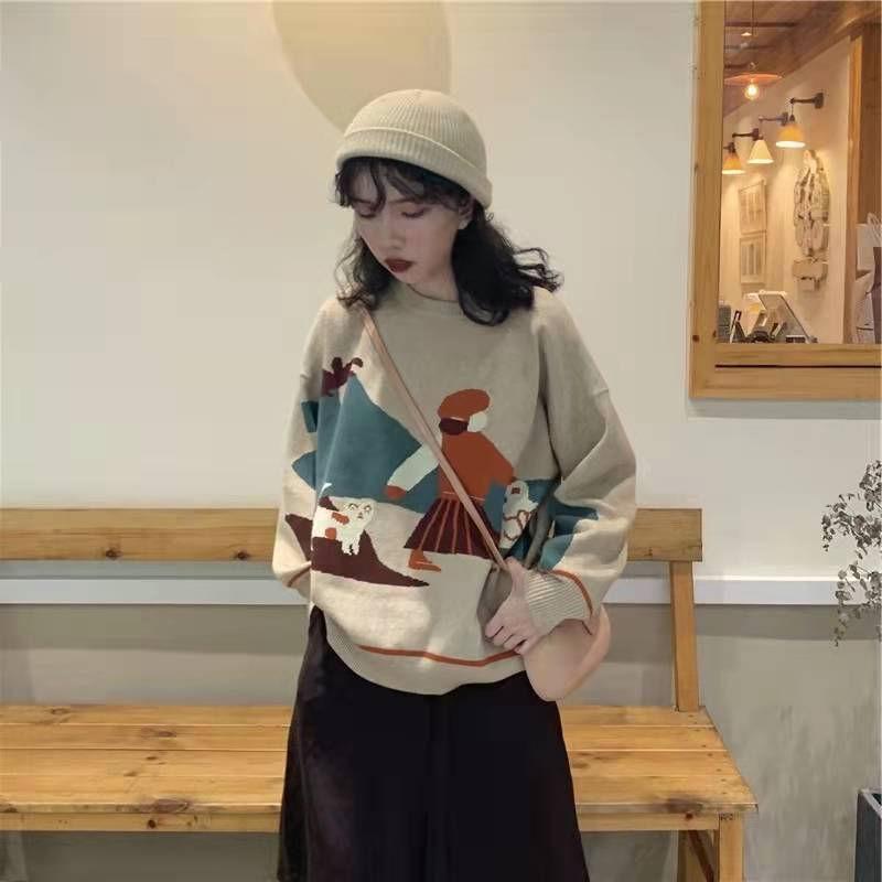 Dame Vintergenser Genser Strikkegensere Løsstripete Pullgensere Uformell topp Argyle Genser