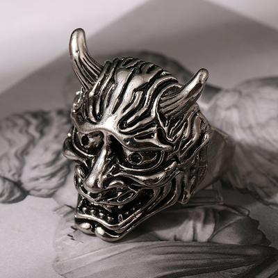 Retro Prajna Mask Ring for Men Punk Gothic Adjustable Open Ring Biker Zircon Rock Hiphop Streetwear Unisex Accessories Gift