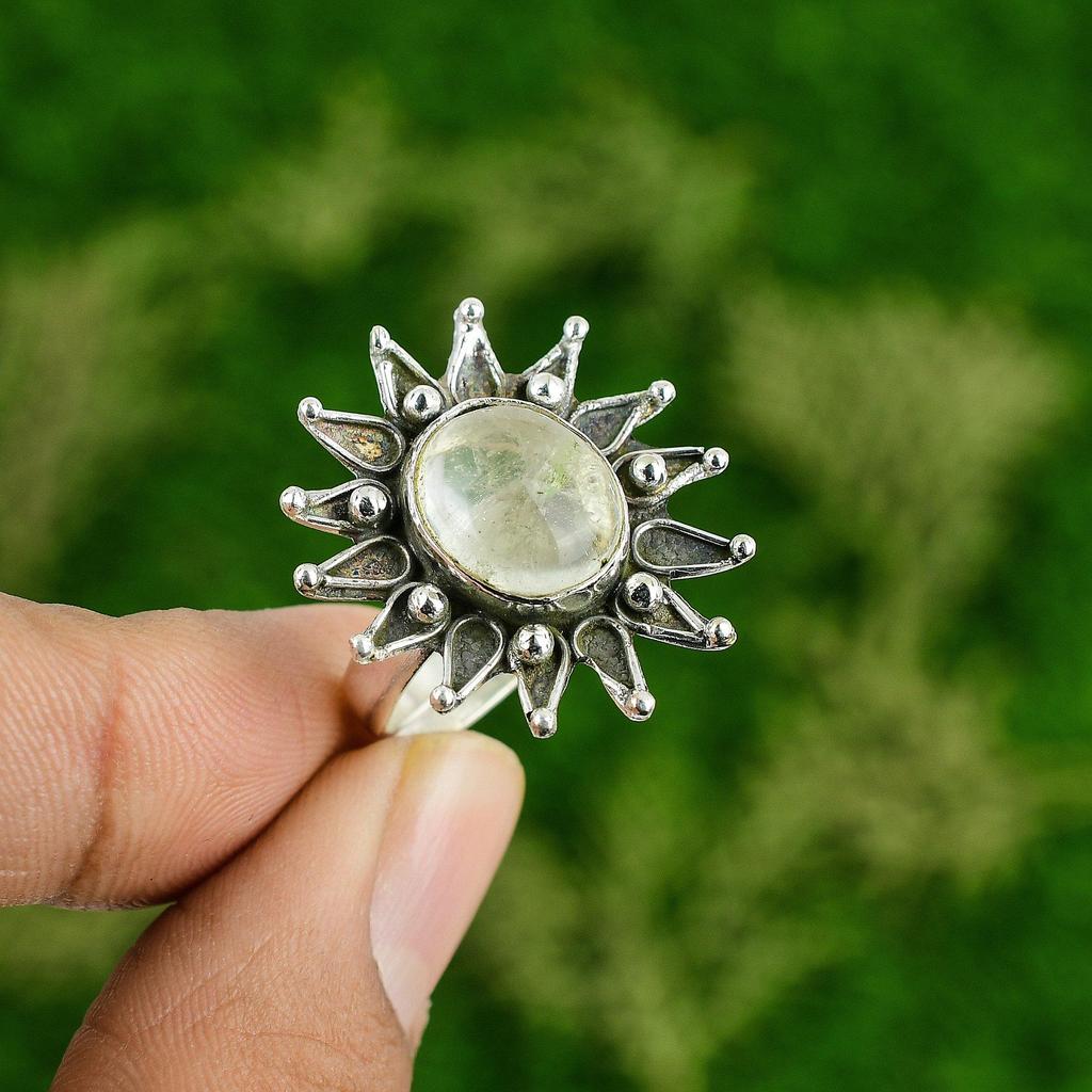 Wedding Gift For Her 925 Silver Natural Moonstone Solitaire Adjustable Ring