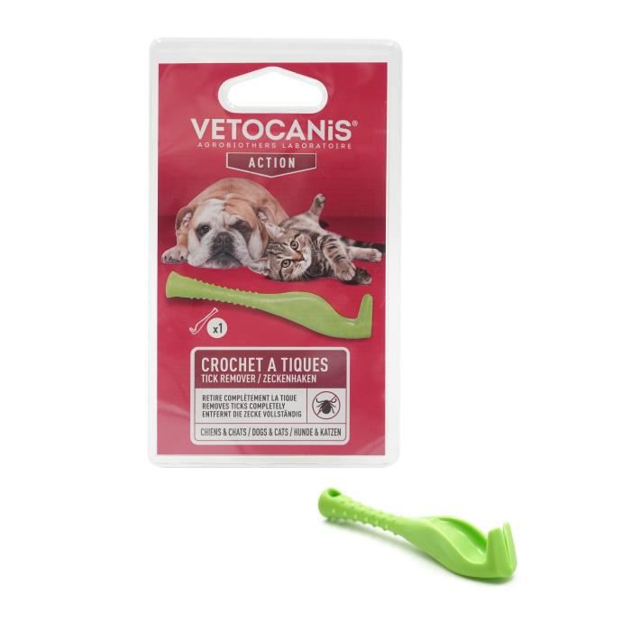 Crochet a tiques - VETOCANIS - Chien et Chat - Sans produits chimiques - Facile a utiliser