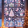 Office Holiday Wall Stickers 9Pcs Pink Christmas Static Window Clings, Santa Snowman Bunny Penguin Glass Creative Collage Decals, Reusable Xmas