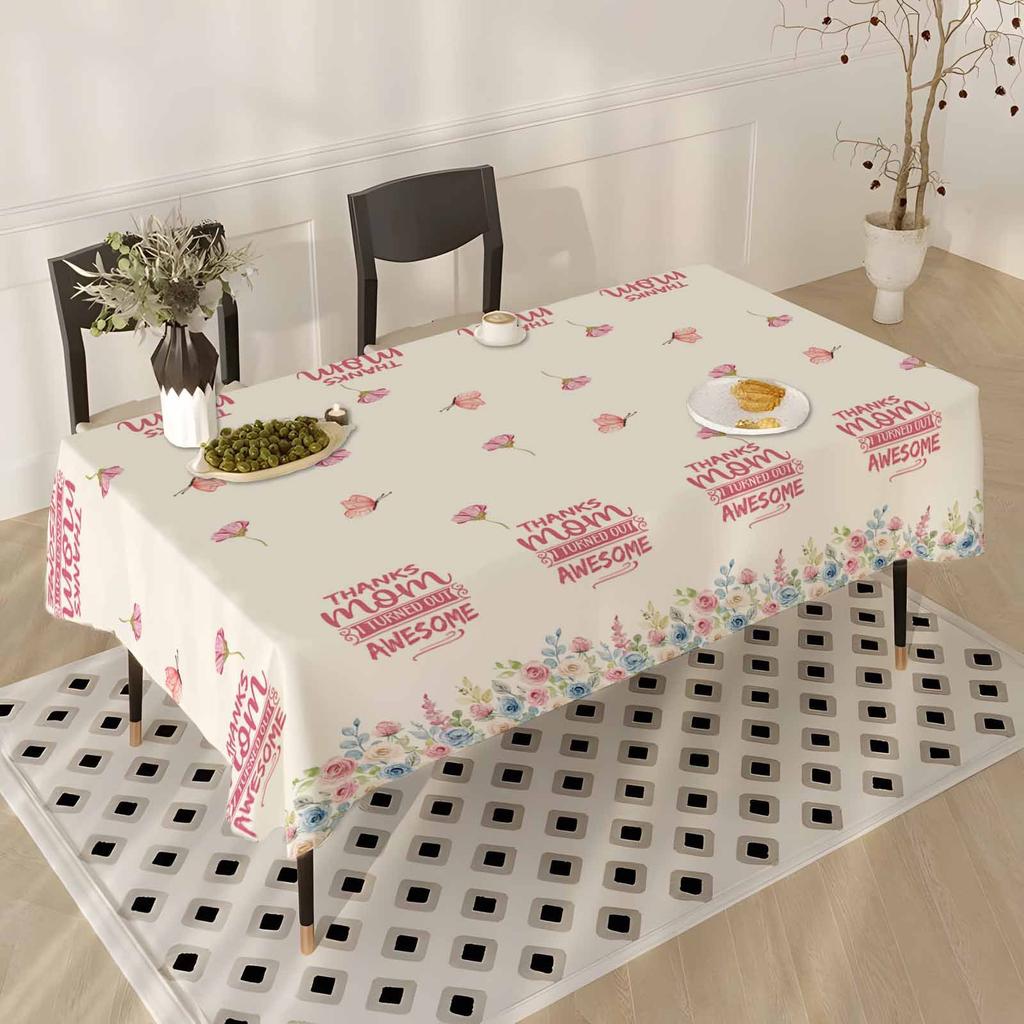 Mother'S Day Tablecloth Flowers Letters Festival Home Restaurant Dust-Proof Beautiful Wear-Resistant Decoration