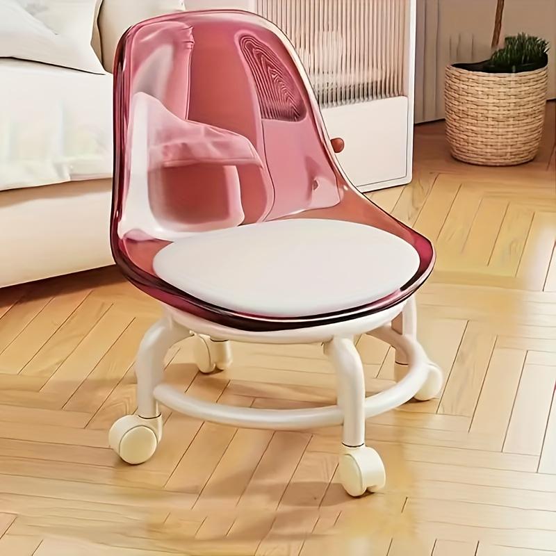 

Small Stool with Universal Wheels, Acrylic Roller Stool, Transparent Stool with Wheels, Backrest, Compact and Portable