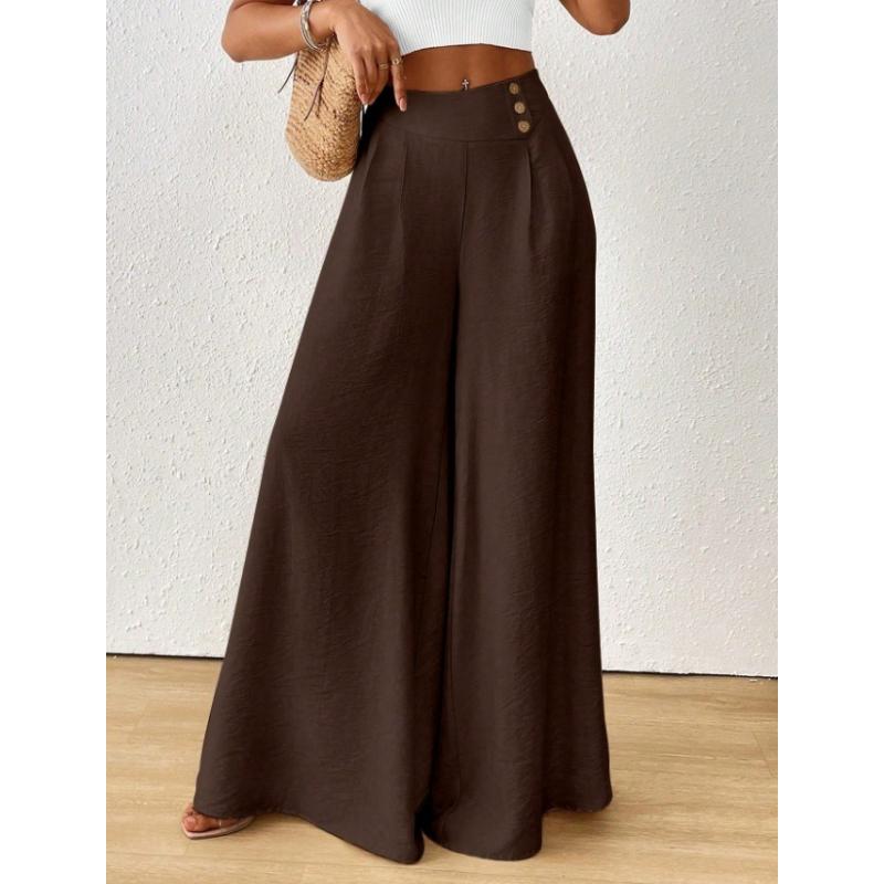 Casual Style Plus-Size High-Waisted Drapey Wide-Leg Pants for Women Summer Cotton-Linen Texture Slimming and Flattering Skirt Pants Commuting