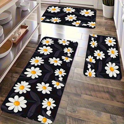 1Pcs Spring Daisy Pattern Floor Mat Modern Kitchen Polyester Rug Non-Slip Colorful Indoor Carpet, For Home Bathroom Bedroom Living Room Decor
