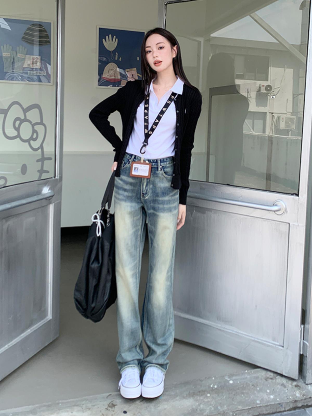 

Women s High-Waisted Wide-Leg Slimming Jeans, 2025 Retro Style for Petites, Straight-Leg, Spring/Autumn. L [53-59 kg]