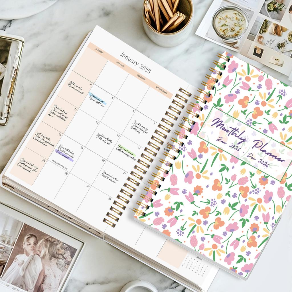 2026 A5 Monthly Planner, Floral Cover,Academic Agenda with Notes&To Do List,Perfect for Productivity,Time Management,Great Gift