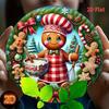 Tin Metal Christmas Gingerbread Girl Cookie Wreath Decoration 8x8 Inch Flat Wall Art
