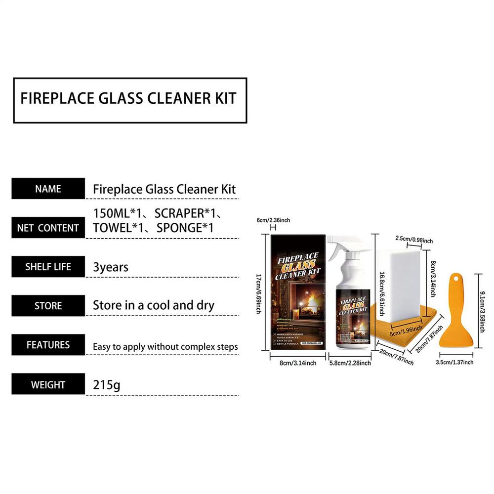 

150ml Fireplace Glass Cleaner Heavy-Duty Cleaning Agent Remove stains for Steel Grates Screen Brick Tile Marble Wood Stove Care A