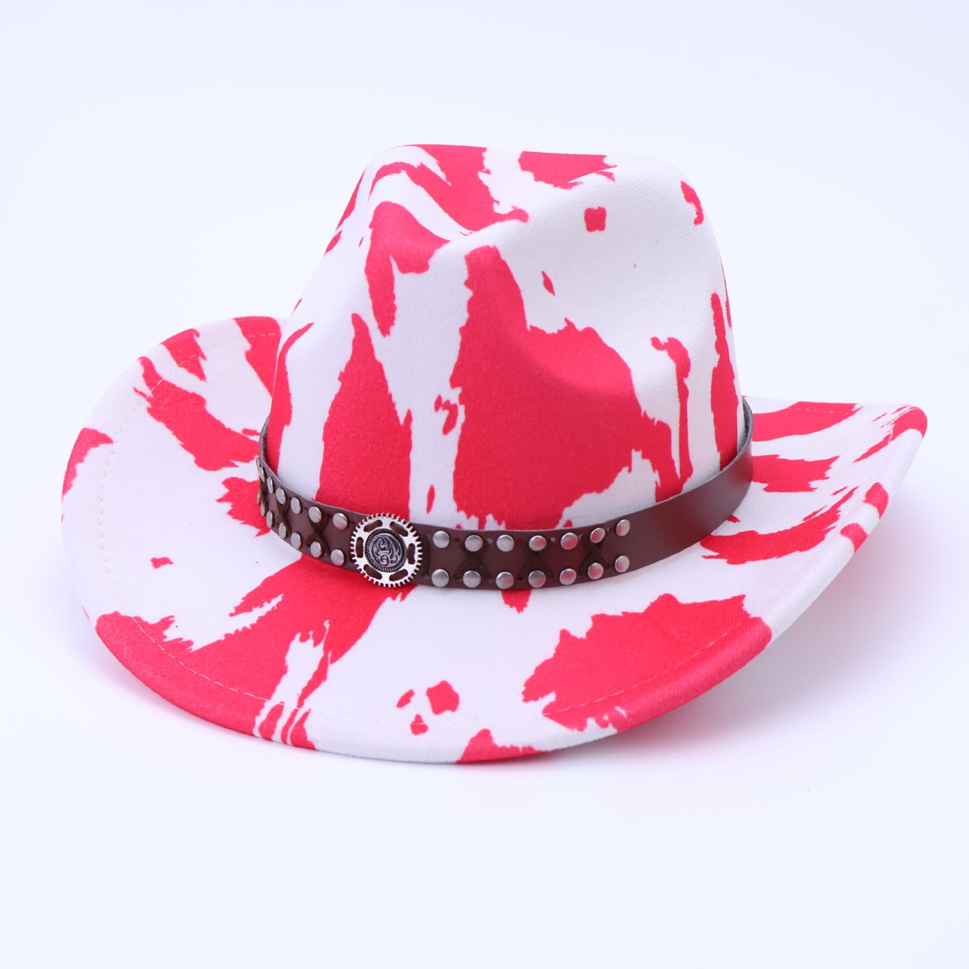 

Ethnic Style Cow Top Hat Men And Women American Western Style Dick Denim Hat Personalized Trend Decorative Jazz Hat M（56-58cm） троянди рожеві кольору