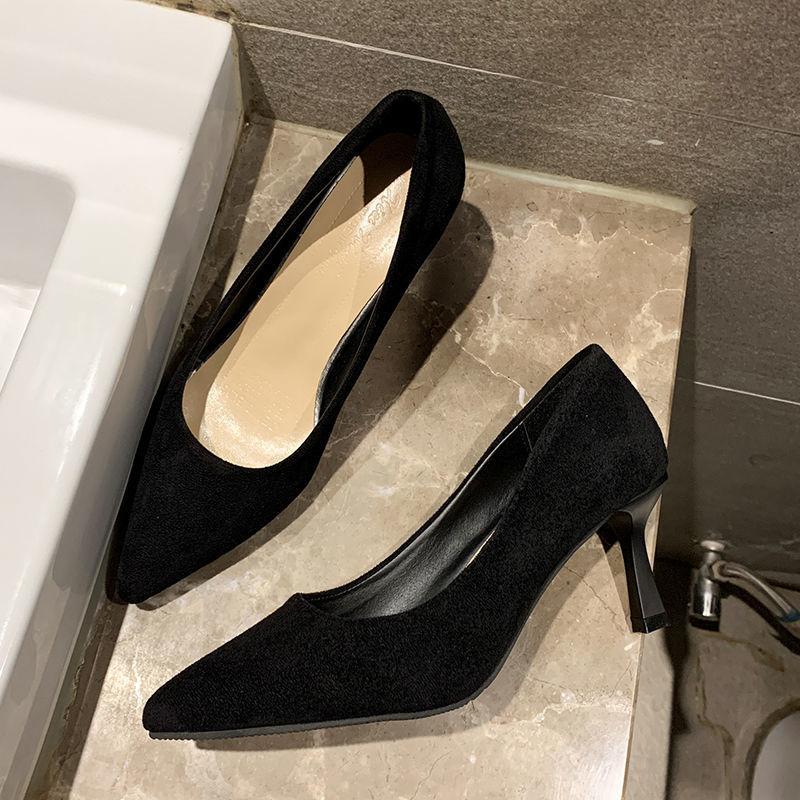 Size 35-43, large size women's shoes 41 stiletto single shoes women's pointed black professional work shoes Korean version of versatile high heels