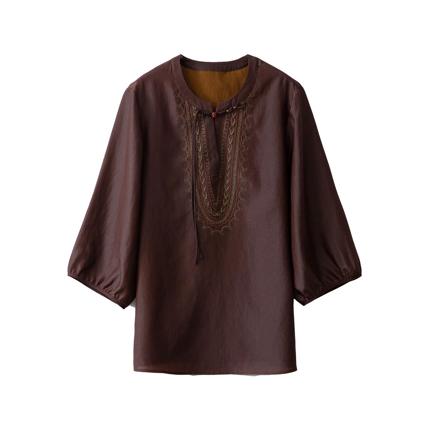 Mulberry Silk Red Cloud Round Neck Embroidered Women s Blouse 3XL