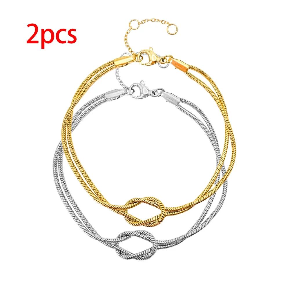 Edelstahl Dünne Schlangenkette Paar Armband Für Frauen Männer Knoten Doppelte Ketten Liebhaber Armreif Unisex Bijoux Schmuck