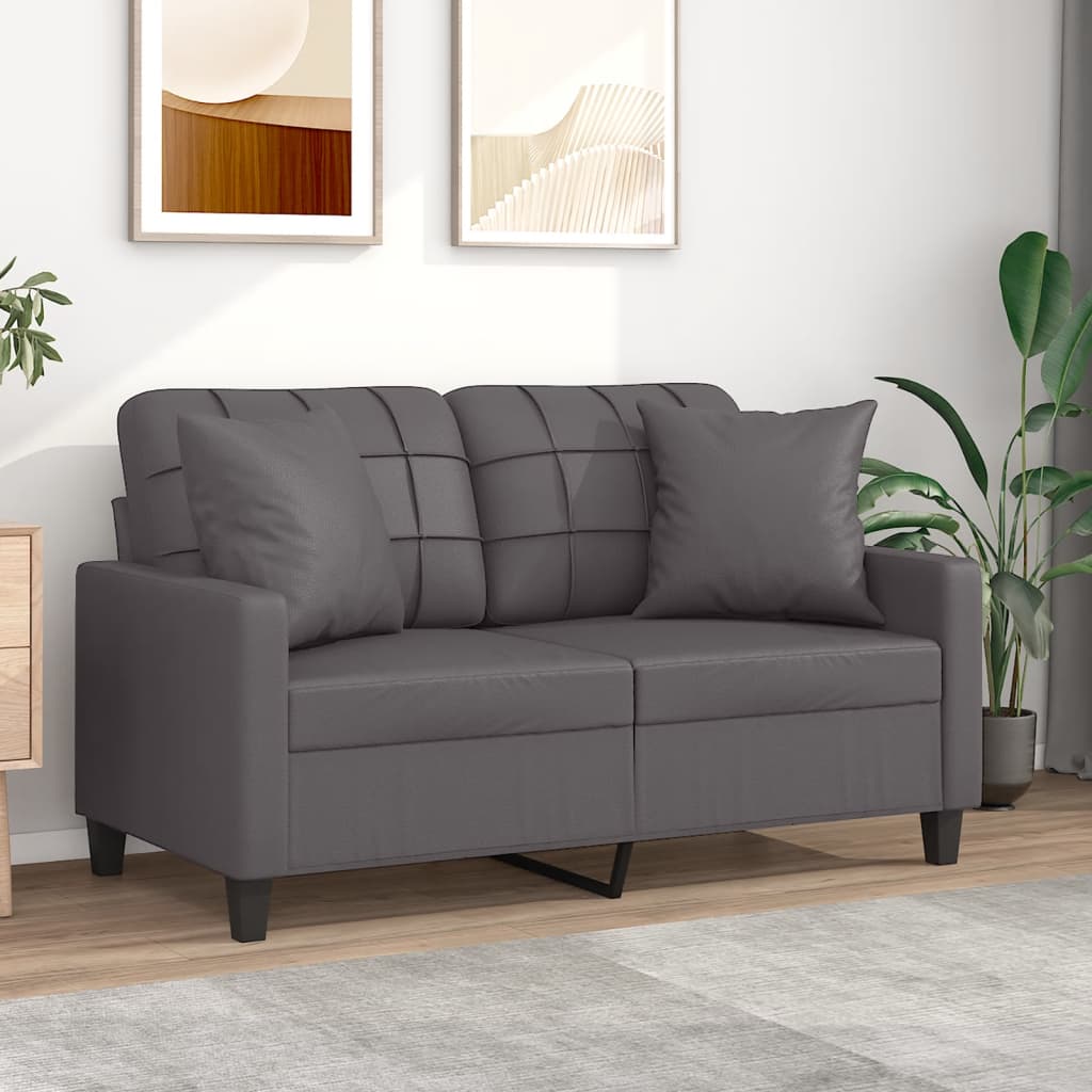 Vidaxl 2-Seater Sofa With Cushions, Gray, 120 Cm, Faux Leather