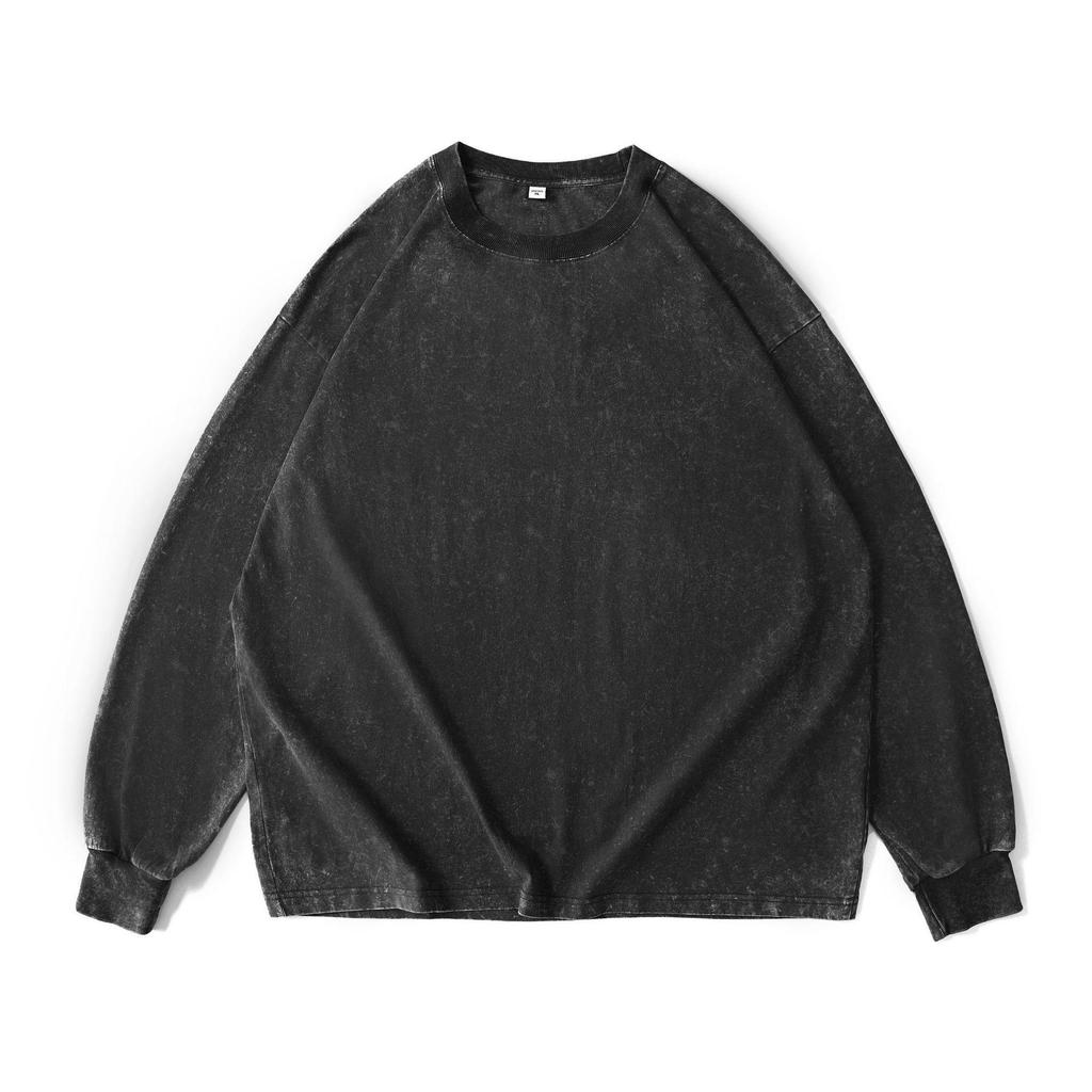 American Style Washed Long Sleeve Men's T-Shirt - Trendy, Loose, High Street Retro Cool Top