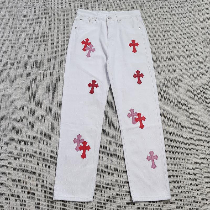 Unisex Y2K Harajuku Cross Embroidered Straight Jeans Men Women Summer Casual Denim Pants Streetwear