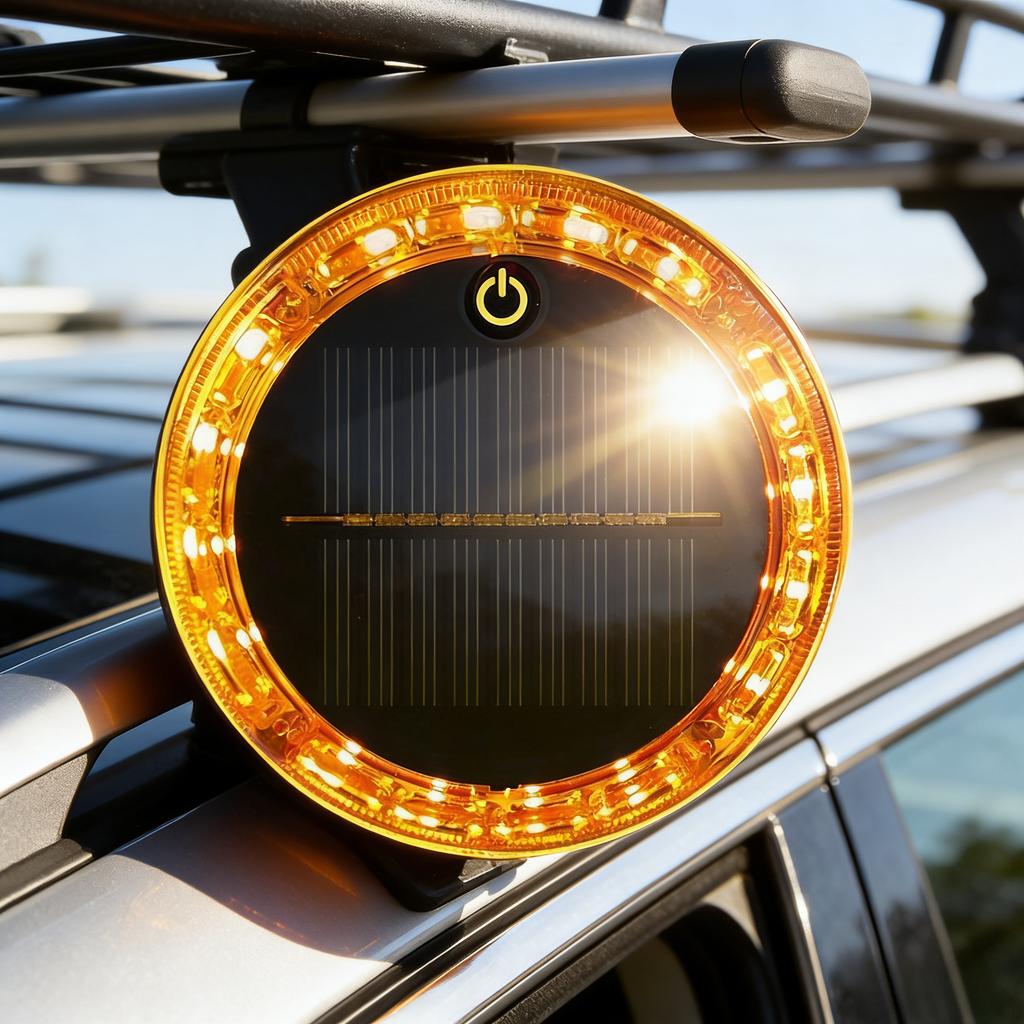 Kabellose Solarkennleuchte: Berührungsgesteuerte Bernsteinfarbene Blinklampe, Magnetische Auto-Dach-Stroboskoplicht, Wasserdichte Sicherheitsleuchte, LED