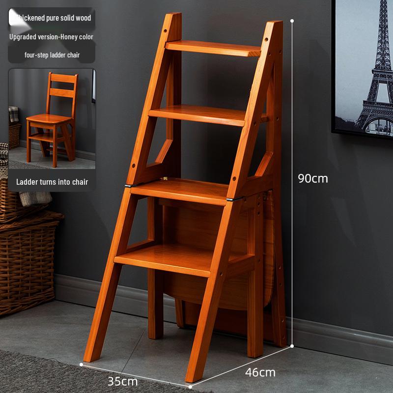 Solid Wood Folding Ladder Chair: Dual-Use Indoor Step Stool and Multifunctional Staircase.