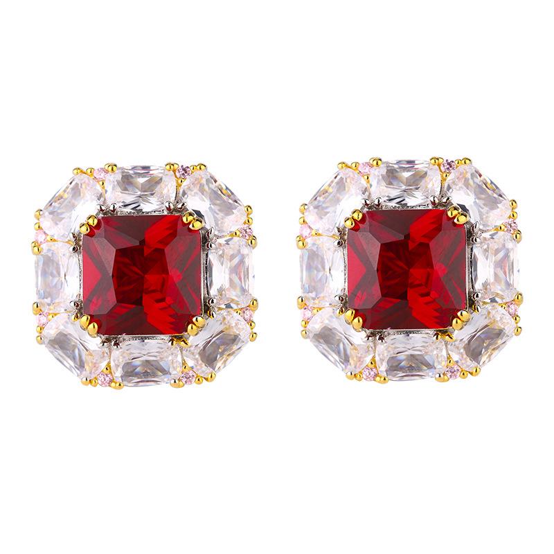 European and American High-end Jewelry Set, Pigeon Blood Red Open Ring, Fashionable Commuter Silver Needle Earrings, Earrings, Spot Women