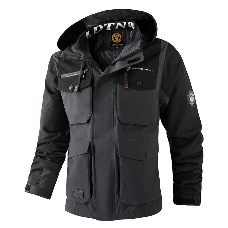 Men's Hooded Military Jacket Casual Windbreaker Bomber Lightweight Jackets Hoodies Coat with Multi Pockets Zip Front Cargo Army Windbreaker for Men
