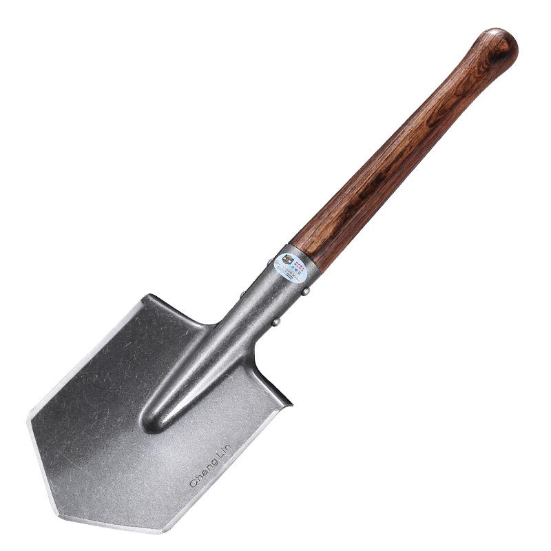 6B Multi-functional Entrenching Tool: Manganese Steel Large Combat Shovel with Wooden Handle, Vehicle-Mounted, Portable for Fishing and Outdoor Use.