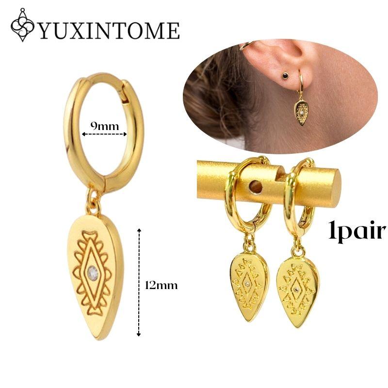 YUXINTOME 925 Silver Ear Needle Zircon Hoop gold Earrings For Women Square Plate Pendant Cutout Heart Earrings Fashion Jewelry