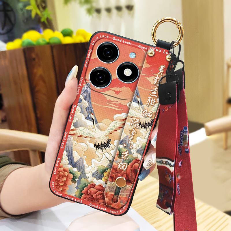 Soft case Fashion Phone Case For Tecno Spark20/KJ5 Lanyard Waterproof Ring Wrist Strap Back Cover Silicone Shockproof