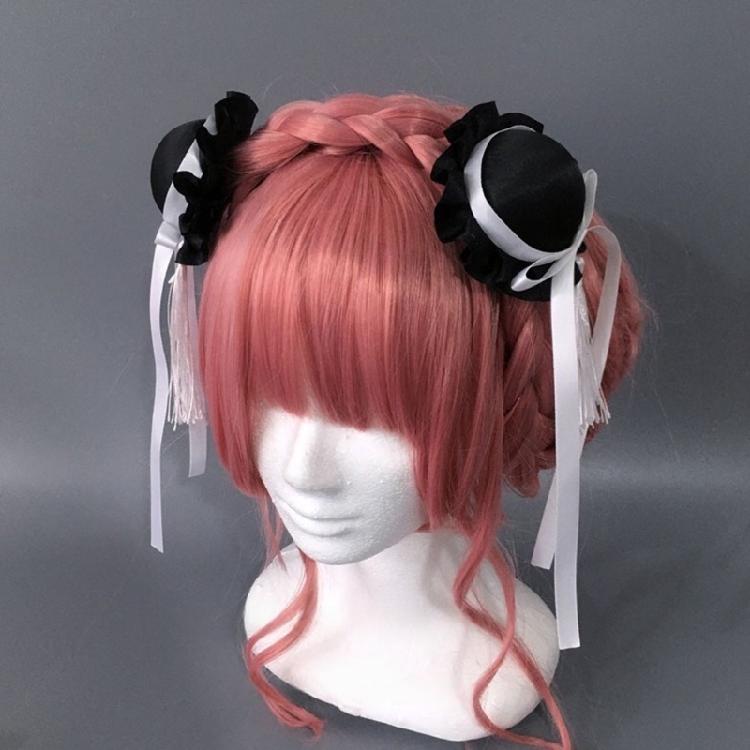 Fringed Bowknot Hair Clip Anime Maid Hair Buns Holder Cosplay Party Headwear