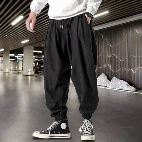 Mid-Rise Elastic Waistband Drawstring Pockets Solid Color Men Bloomers Spring Autumn Thin Style Hip Hop Trousers Streetwear