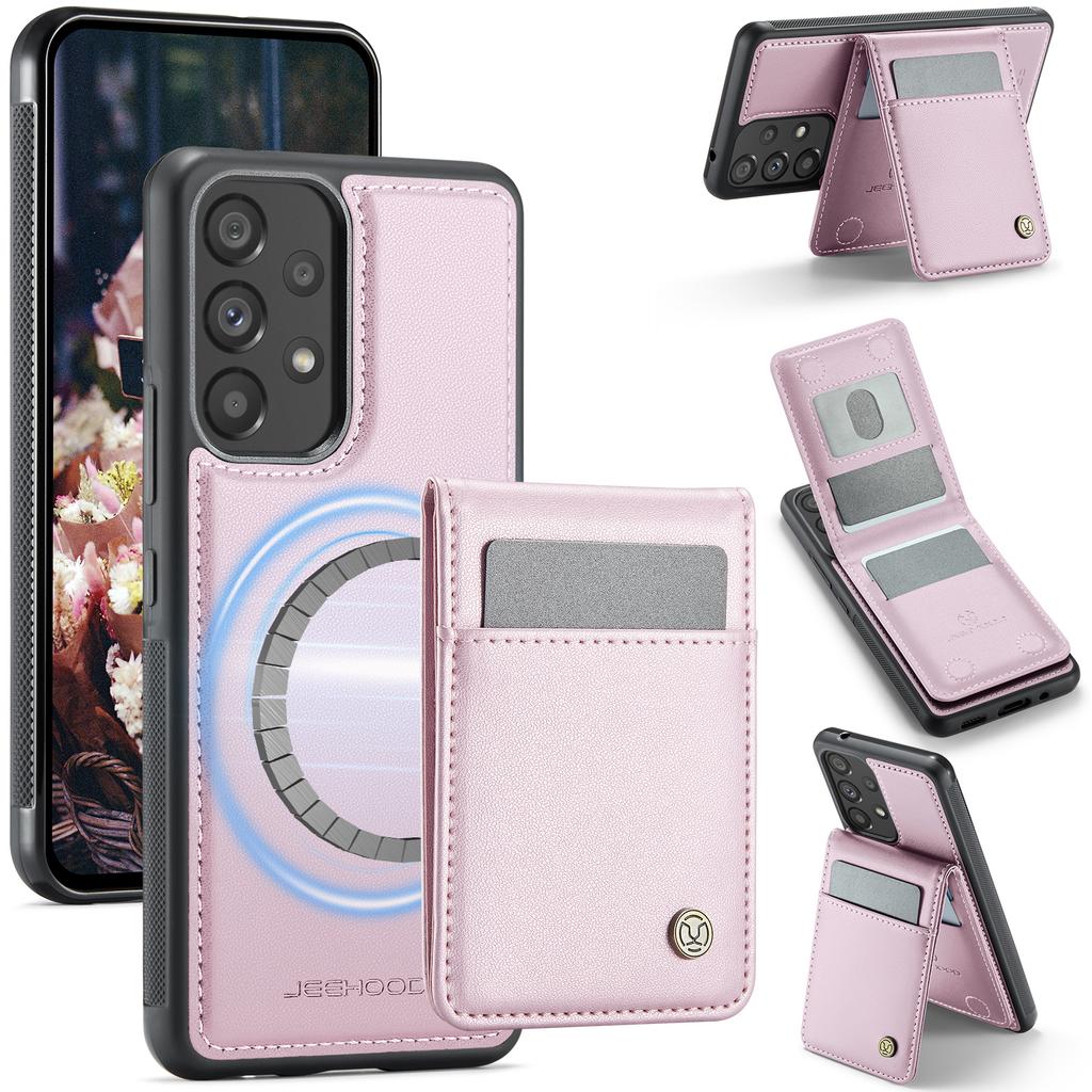 For Samsung Galaxy A53 5G Leather Back Cover Compatible with MagSafe JEEHOOD J06 Phone Case with Card Bag RFID Blocking