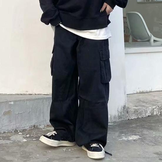Autumn Cargo Pants Color Block Elastic Waist Drawstring Multi Pockets Patchwork Trousers for Sports