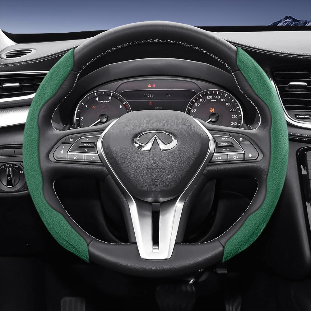 bpzsw1 Suitable for Infiniti Sports Suede Leather Steering Wheel Cover with Split Snap-On Design for Models Such as Q50 Qx50 Qx55