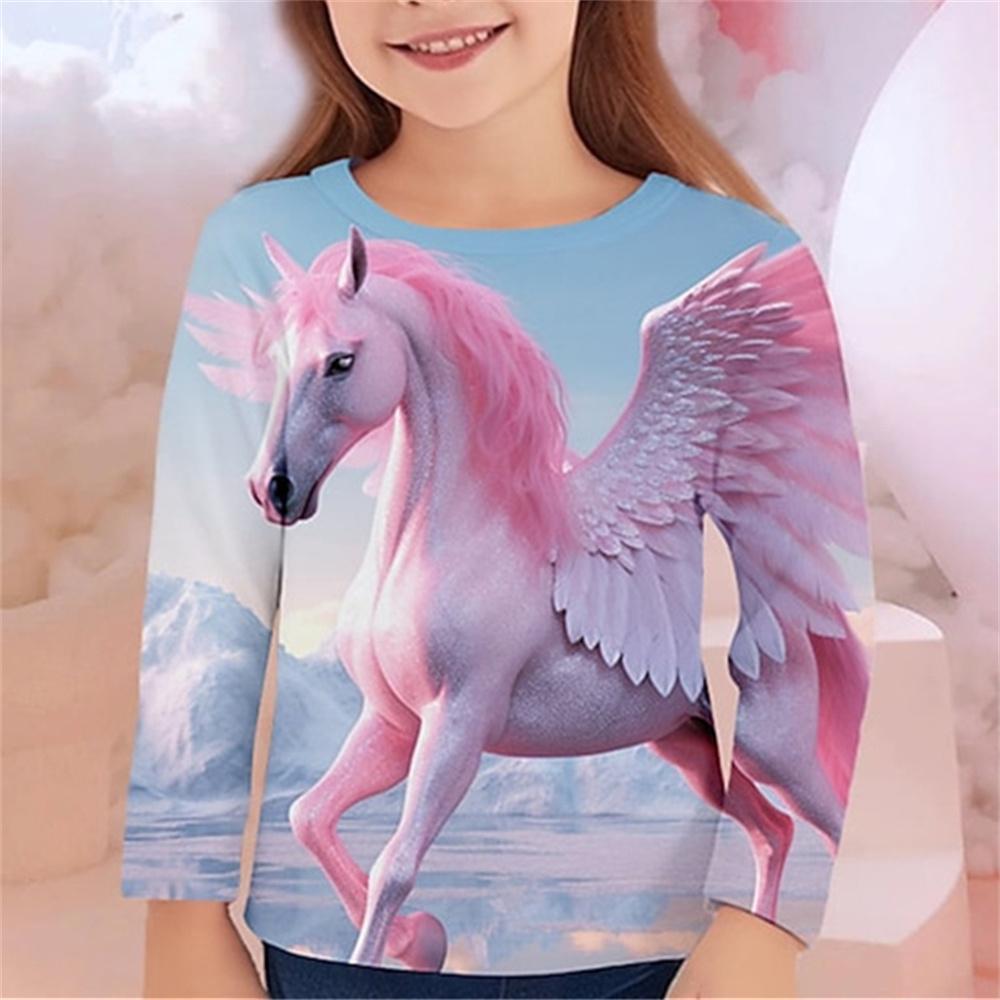 Haine Fete Tricouri cu Grafică Cale Copii Top cu Mânecă Lungă 2024 Fete Vară Copil Bebeluș Tricou Îmbrăcăminte Copii Tricouri Fete