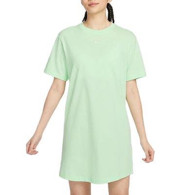 Sportswear Essentials Loose Fit Solid Color Crew Neck Pullover Brand Logo Printed Short Sleeve Dress Women Dresses Steam-Green DV7883-376