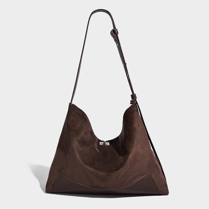 

Женская сумка-тоут из замши в стиле ретро, новинка осени 2025 года, для поездок на работу, большой вместимости, женская сумка, ощущение высокого класса, на одно плечо, подмышечная сумка кофейный