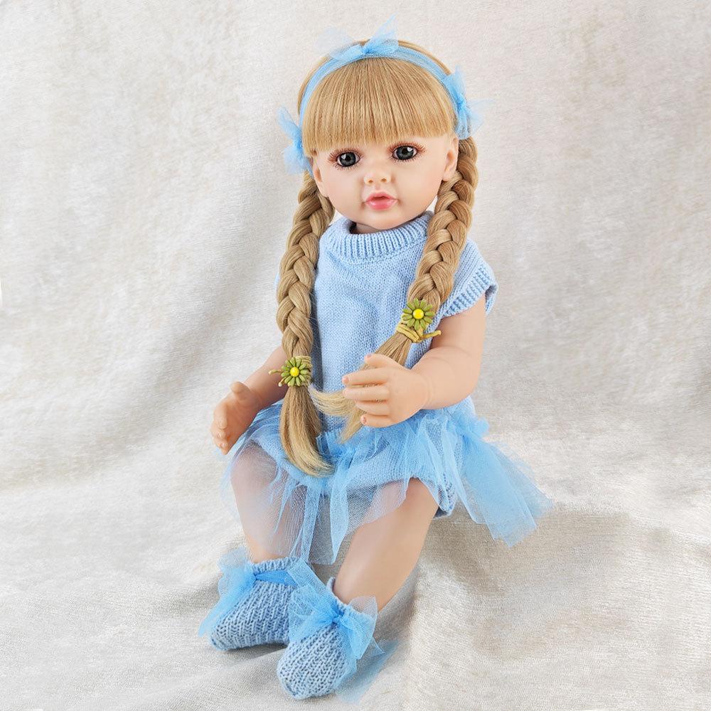 55cm Lifelike Full Silicone Body Reborn Baby Blonde Hair Girl Doll Alive 22inch Newborn Bebe Cute Birthday Gift For Child